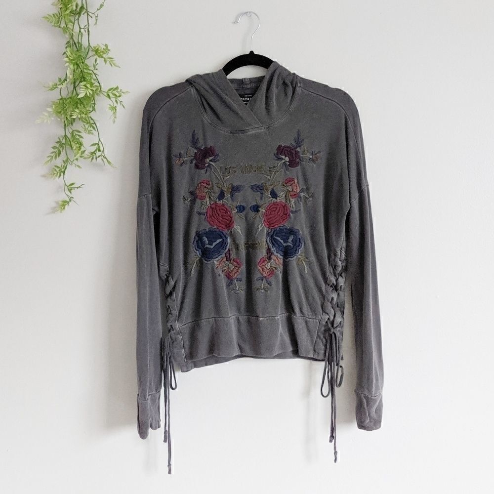 (Lucky Brand) Gray Embroidered LA Boho Hood